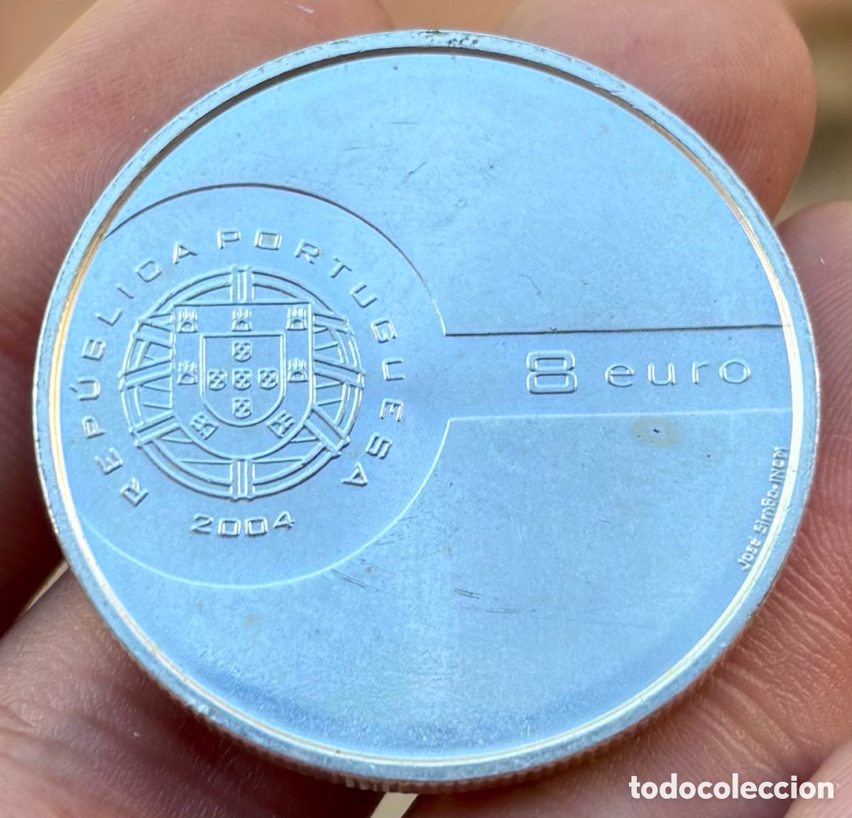 Old Coins of Europe: Moneda PLATA PORTUGAL 8 Euros 2004 &euro;. Euro 2004