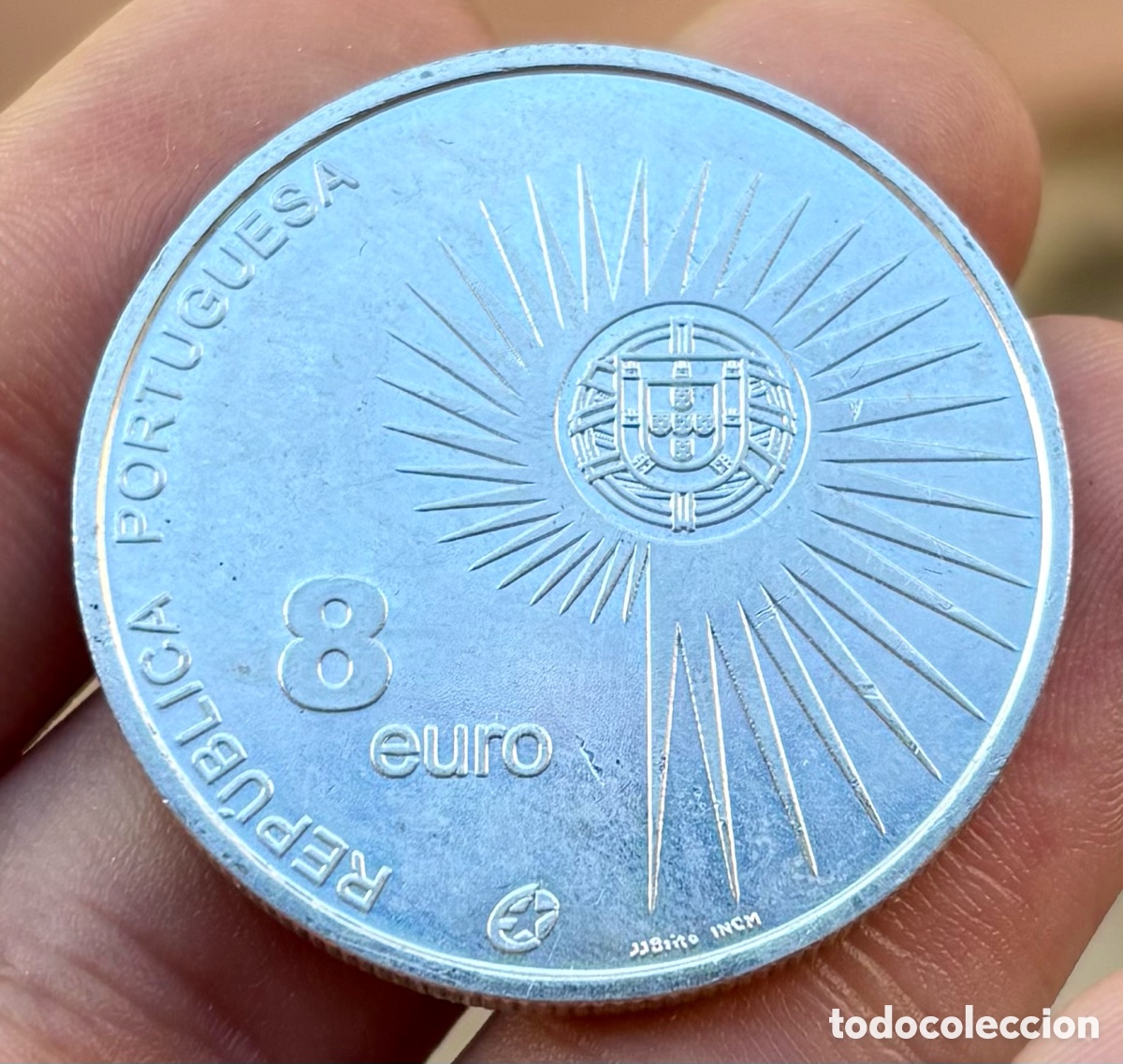 Monete antiche di Europa: Moneda PLATA PORTUGAL 8 Euros 2004. &euro;. Alargamiento uni&oacute;n europea