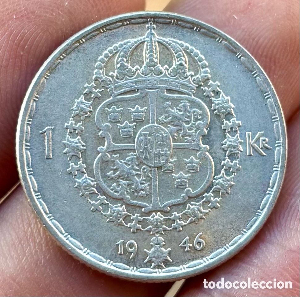 Monedas antiguas de Europa: Moneda PLATA SUECIA 1 Corona 1946. Gustavo V