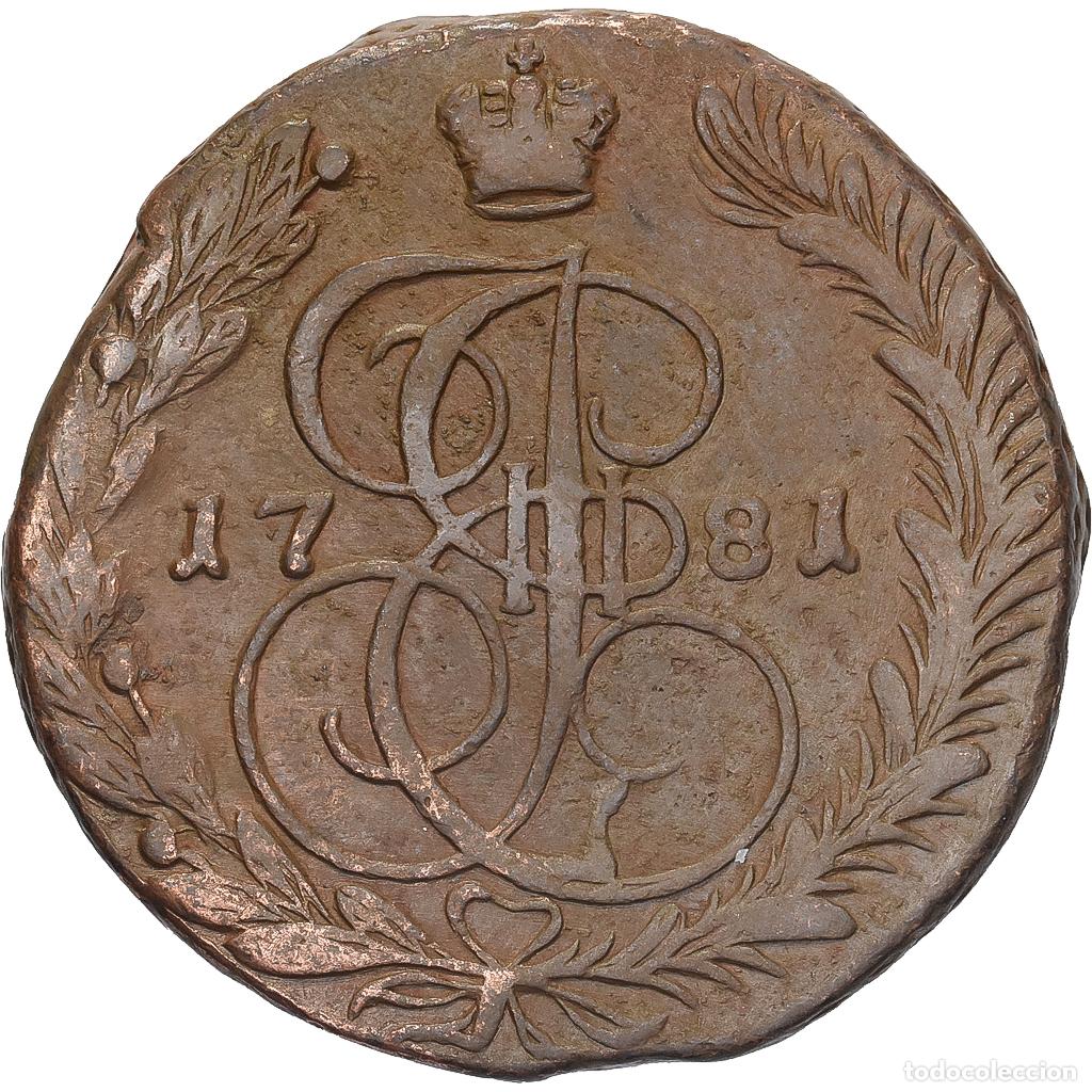 Monete antiche di Europa: [#639131] Rusia, Catherine II, 5 Kopeks, 1781, Ekaterinbourg, Cobre, MBC, KM:59.3