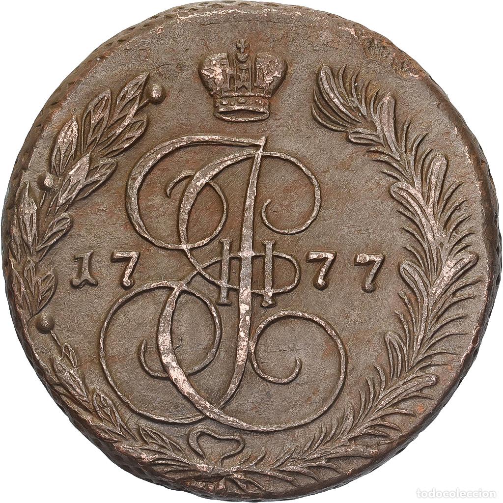 Alte M&uuml;nzen aus Europa: [#639127] Rusia, Catherine II, 5 Kopeks, 1777, Ekaterinbourg, Cobre, MBC, KM:59.3
