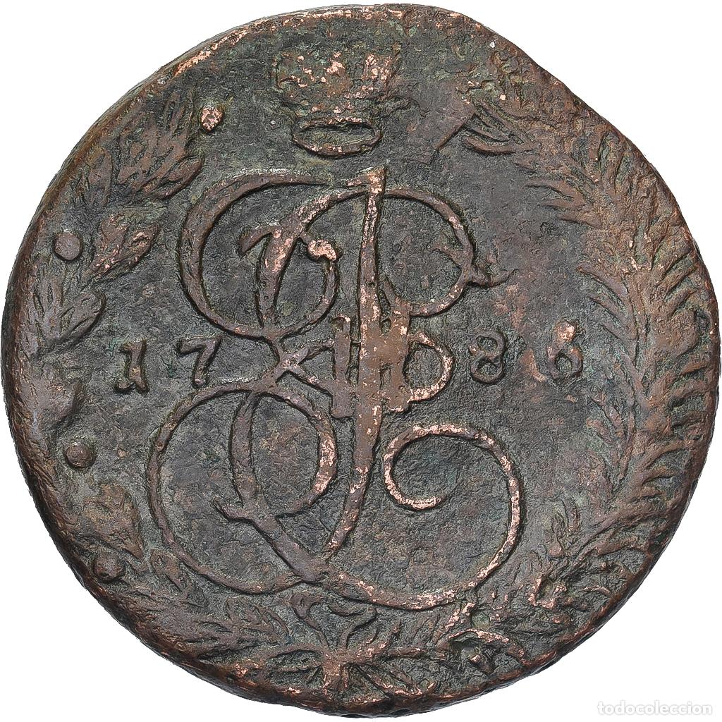 Monete antiche di Europa: [#639138] Rusia, Catherine II, 5 Kopeks, 1786, Ekaterinbourg, Cobre, BC+, KM:59.3