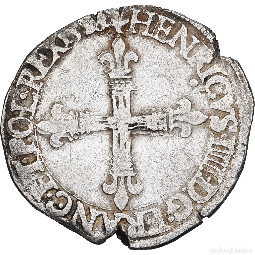 Alte M&uuml;nzen aus Europa: [#639106] Francia, Henri III, 1/4 Ecu croix de face, 1587, Nantes, Plata, BC+, Gadoury:494
