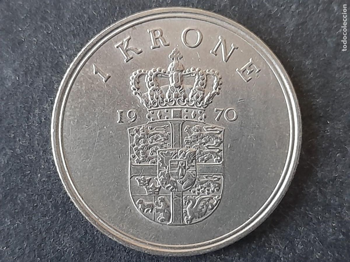 Alte M&uuml;nzen aus Europa: Moneda Reino de Dinamarca 1 Corona 1970 KM 851 EBC+ periodo rey Federico IX