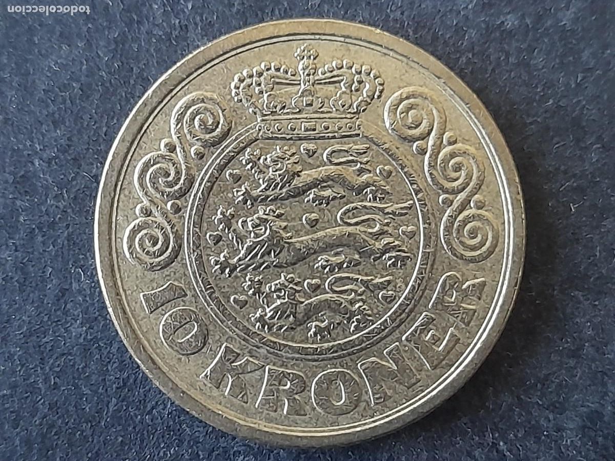 Alte M&uuml;nzen aus Europa: Moneda Reino de Dinamarca 10 Coronas 1990 KM 867 MBC periodo reina Margarita II