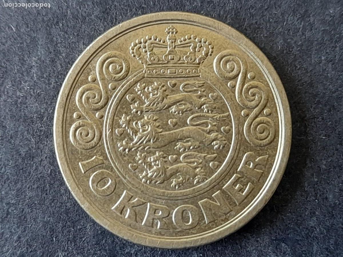 Alte M&uuml;nzen aus Europa: Moneda Reino de Dinamarca 10 Coronas 2002 KM 887 MBC periodo reina Margarita II