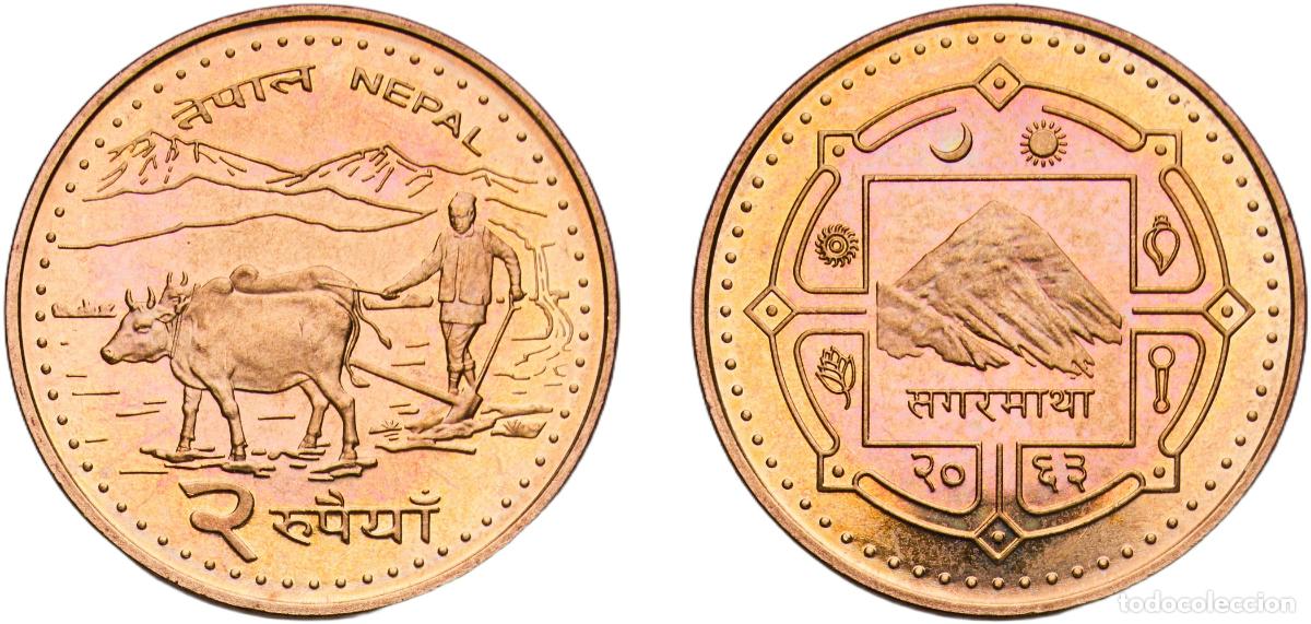 Monete antiche di Europa: Nepal 2063 (2006) 2 Rupees - Monarchy/Republic Brass plated steel 5.04g UNC KM 1188
