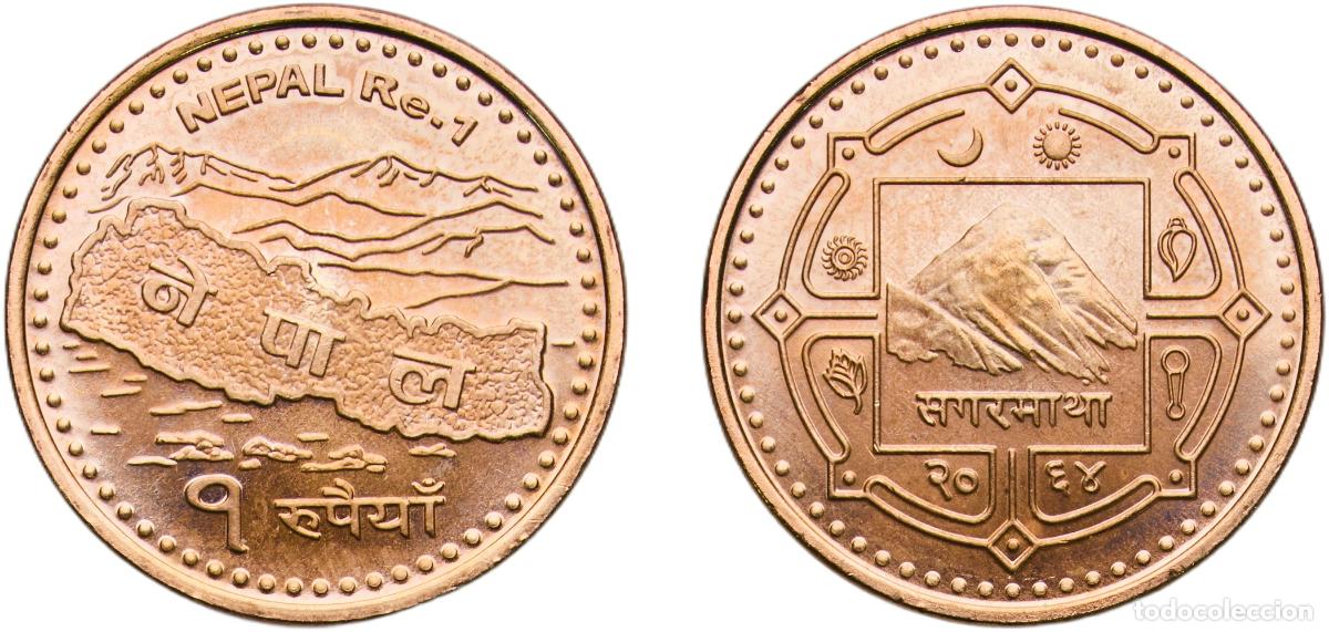 Monete antiche di Europa: Nepal 2064 (2007) 1 Rupee - Monarchy/Republic Brass plated steel 3.99g UNC KM 1204.1