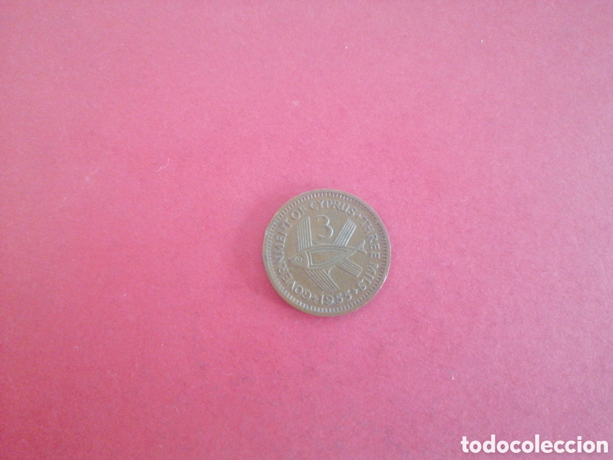 Monedas antiguas de Europa: 3 mils de Chipre 1955 - Foto 1