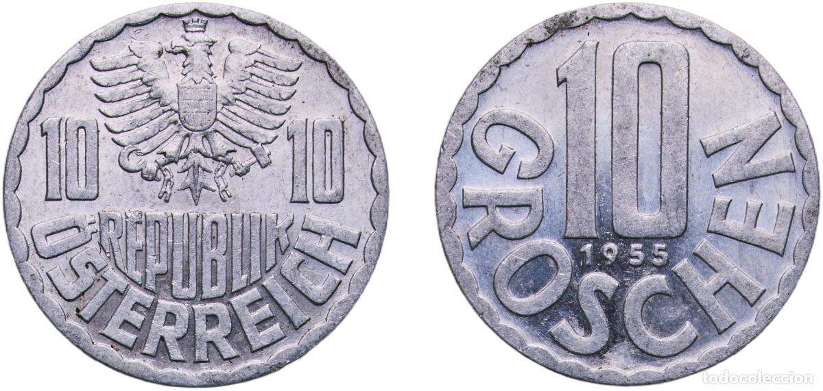 Moedas antigas da Europa: Austria Second Republic 1955 10 Groschen Aluminium Vienna Mint (51707000) 1.1g UNC KM 2878 Sch&ouml;n 6