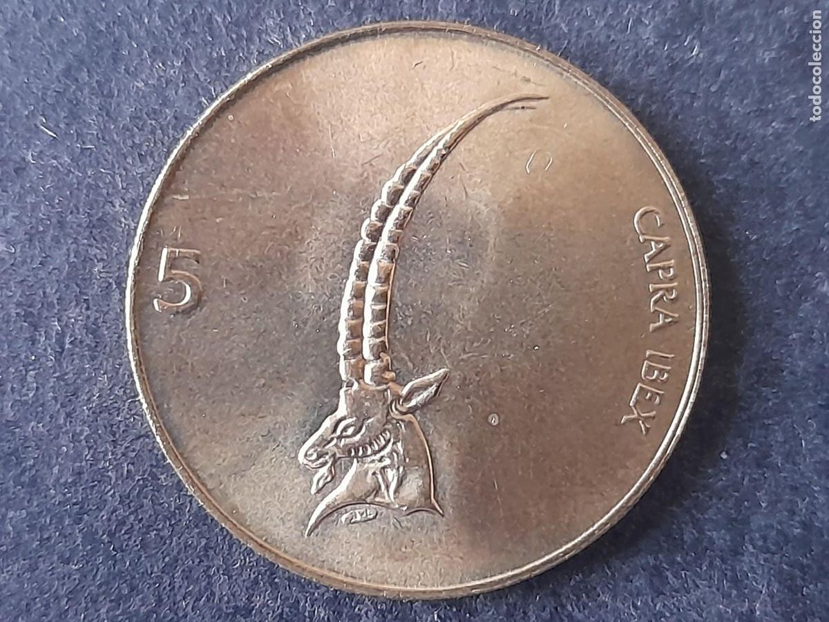 Alte M&uuml;nzen aus Europa: Moneda Republica Eslovena, Esvenia 5 tolarjev 1999 Ibice Alpico &rdquo;CAPRA IBEX&rdquo;, KM 6 calidad SC