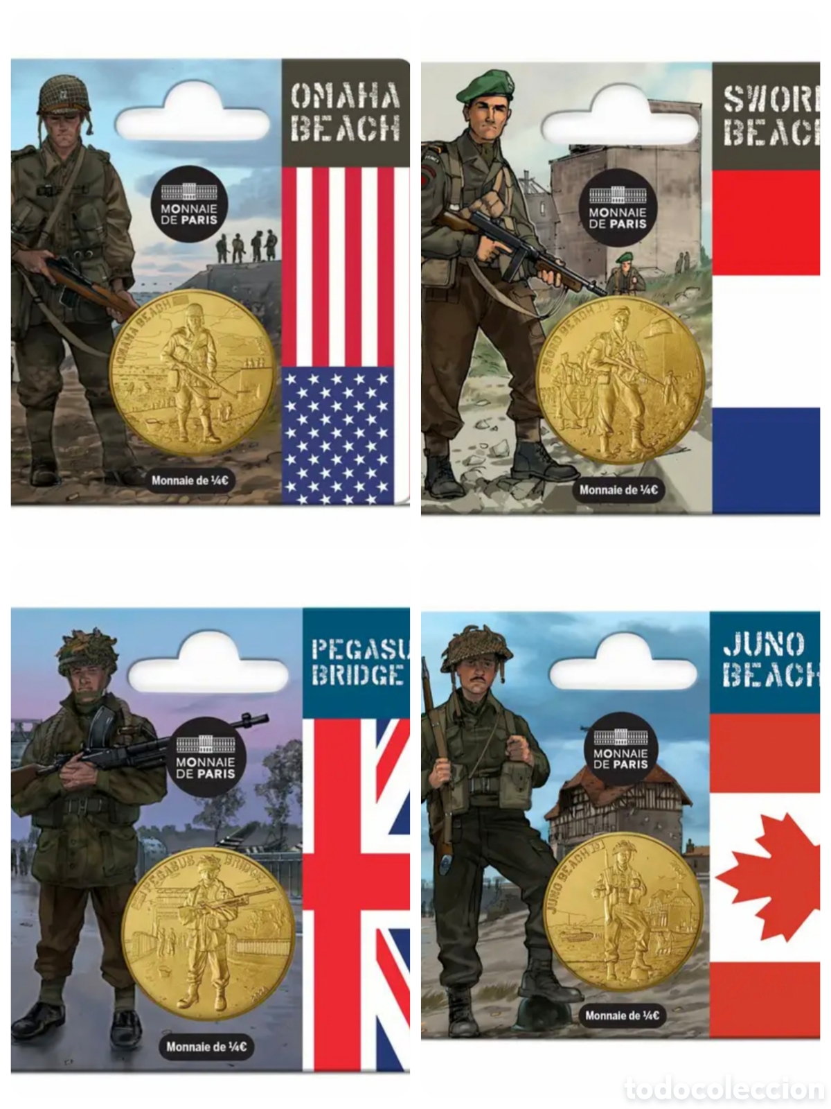 Monedas antiguas de Europa: Lote completo 4 monedas 1/4&euro;.80 aniversario Desembarco de Normand&iacute;a.2024.Francia