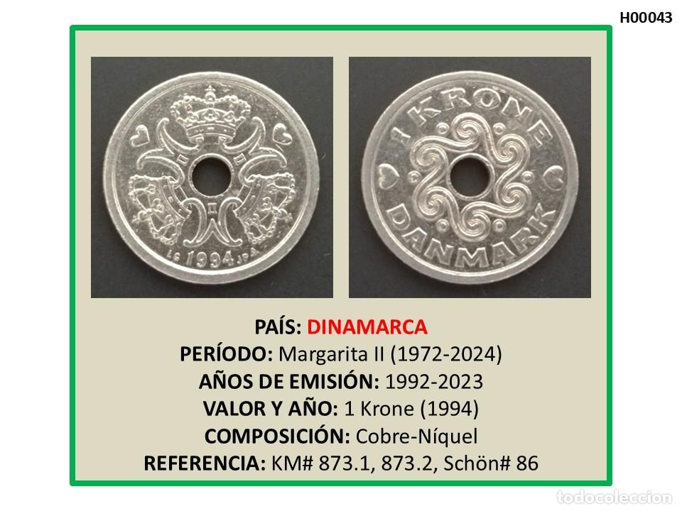 Monedas antiguas de Europa: MONEDA DINAMARCA. 1 KRONE (1994) - Foto 1