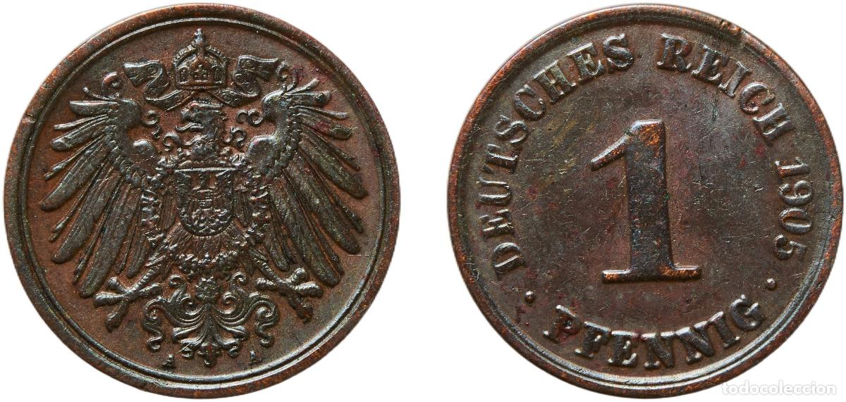 Monedas antiguas de Europa: Germany Second Empire 1905 A 1 Pfennig - Wilhelm II (type 2 - small shield) Copper (Cu 950, Sn 40,