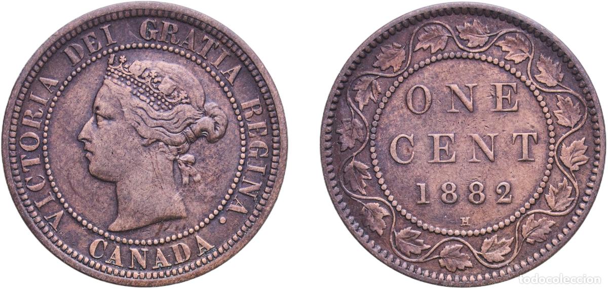 Moedas antigas da Europa: Canada British colony 1882 H 1 Cent - Victoria Bronze (Cu 95%, Sn 4%, Zn 1%) Royal Mint (Tower Hill