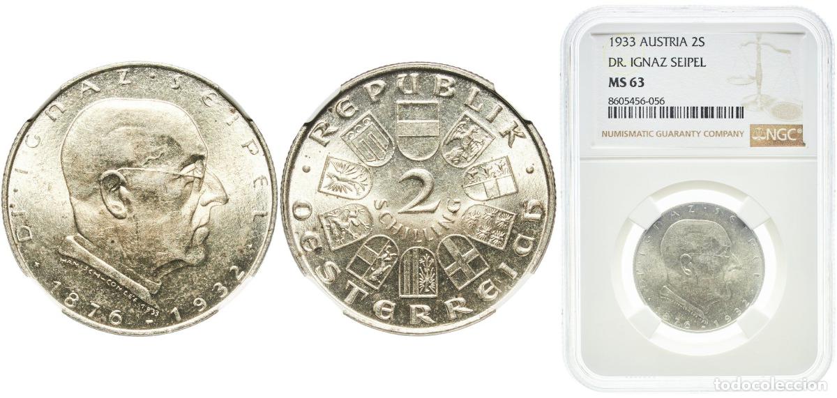 Moedas antigas da Europa: Austria First Republic 1933 2 Schillings (Ignaz Seipel) Silver (.640) Vienna Mint (400000) 12g NGC