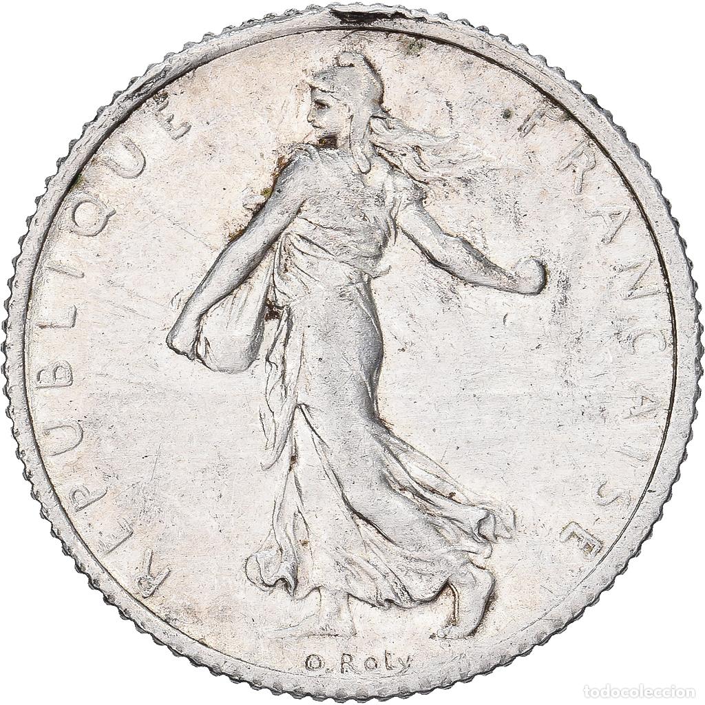 Moedas antigas da Europa: [#1213778] Francia, Franc, Semeuse, 1917, Paris, flan clip&eacute;, Plata, MBC+, KM:844