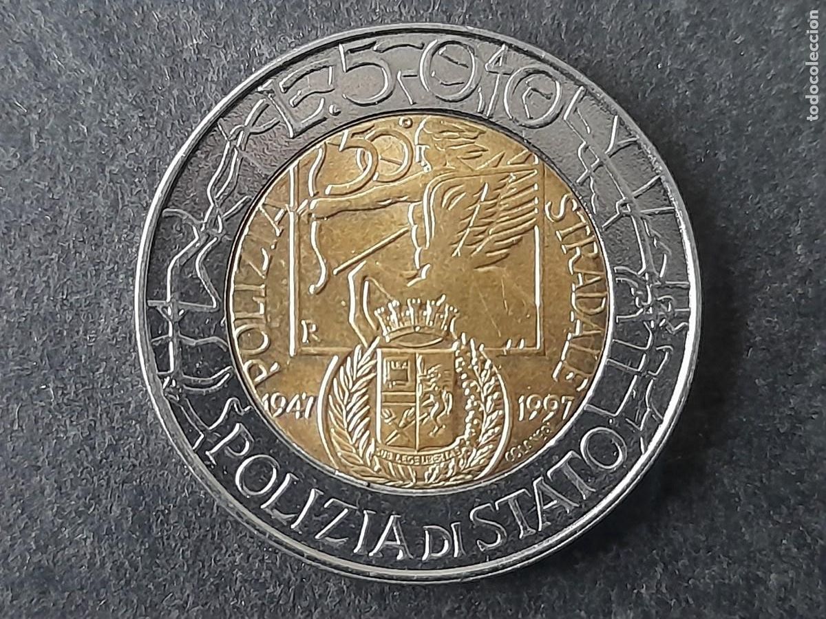 Monedas antiguas de Europa: Moneda Republica de Italia 500 Liras Lire 1997 KM 187 calidad EBC Code de la Policia Nacional