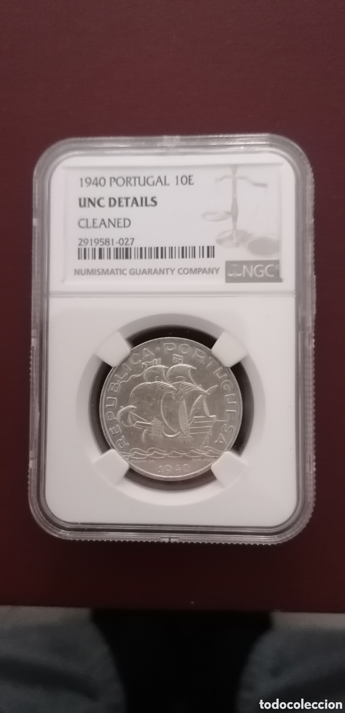 Monedas antiguas de Europa: Moeda de 10 escudos 1940 certificada - Foto 3