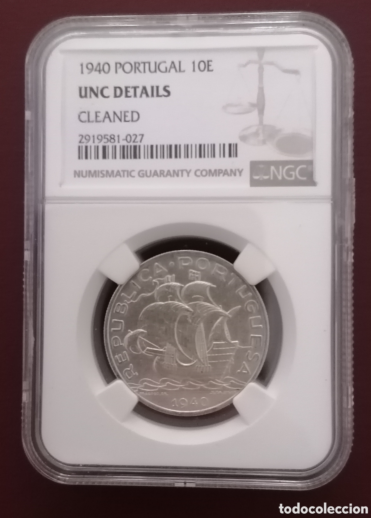 Monedas antiguas de Europa: Moeda de 10 escudos 1940 certificada - Foto 1