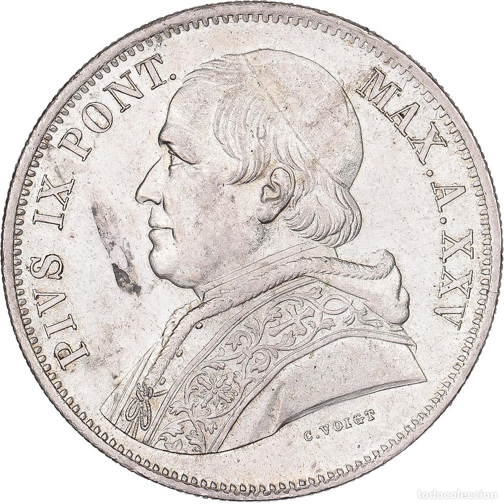 Alte M&uuml;nzen aus Europa: [#1509069] Papal States, Pius IX, 5 Lire, 1870 (Anno XXV), Rome, Plata, EBC+