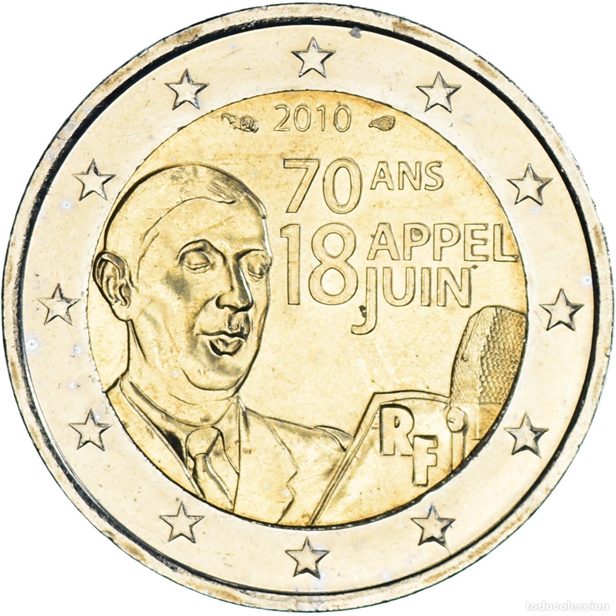 Old Coins of Europe: [#1022576] Francia, 2 Euro, 2010, Paris, 70 ans de l'appel du 18 juin, EBC+, Bimet&aacute;lico