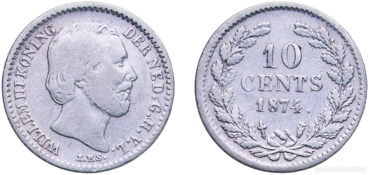 Moedas antigas da Europa: Netherlands 1874 10 Cents - Willem III Silver (.640) (200000) 1.34g VF Scholt I 652