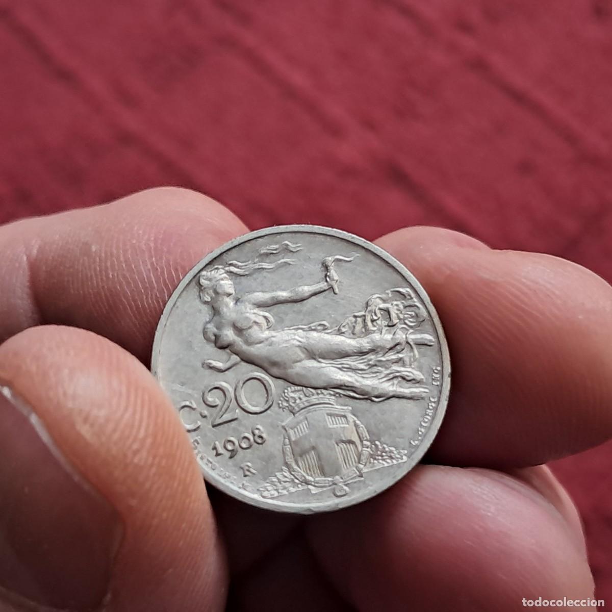 Old Coins of Europe: MONEDA 20 CENTESIMI DE ITALIA 1908 R KM# 44, F.