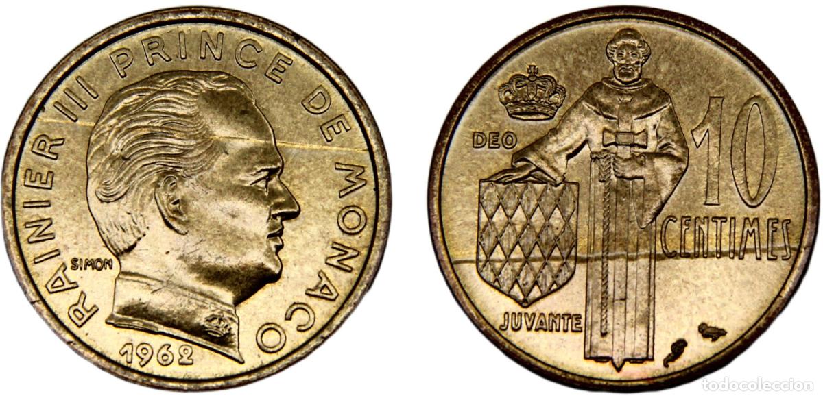 Moedas antigas da Europa: Monaco Principalty Rainier III 1962 10 Centimes Mint error