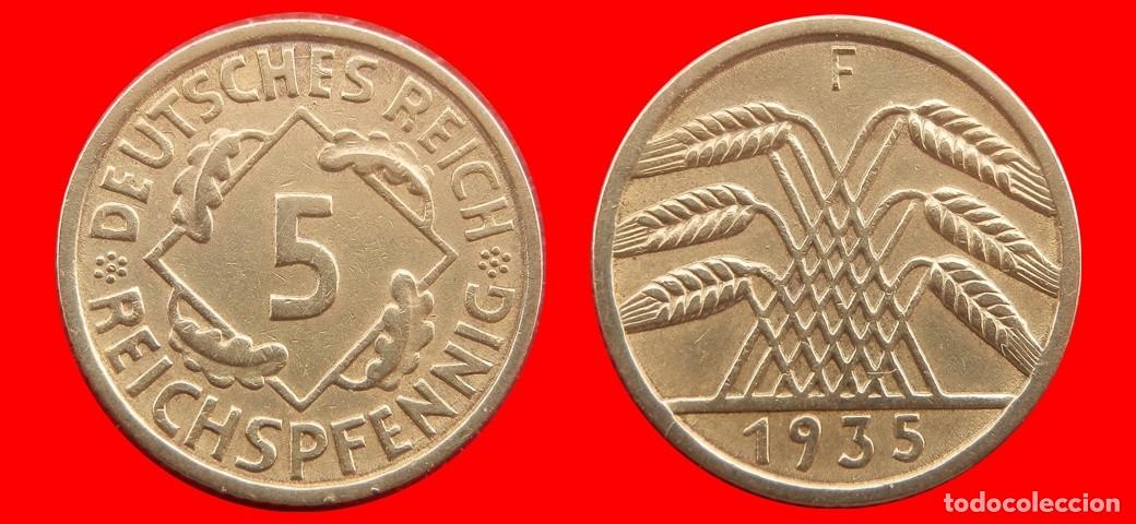 Old Coins of Europe: 5 REICHSPFENNIG 1935F WEIMAR ALEMANIA-138409