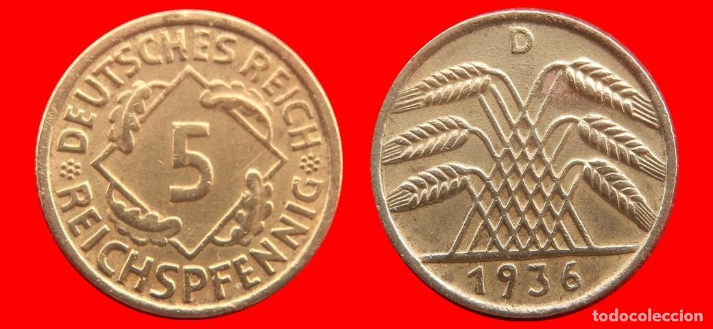 Old Coins of Europe: 5 REICHSPFENNIG 1936D WEIMAR ALEMANIA-138411