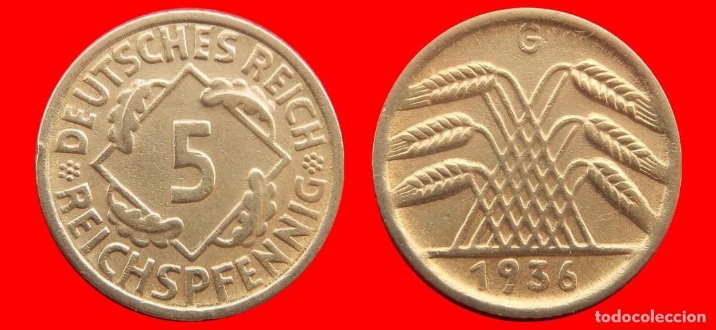 Old Coins of Europe: 5 REICHSPFENNIG 1936G WEIMAR ALEMANIA-138412