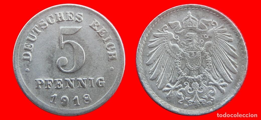 Moedas antigas da Europa: 5 PFENNIG 1918D HIERRO IMPERIO ALEMANIA-138485