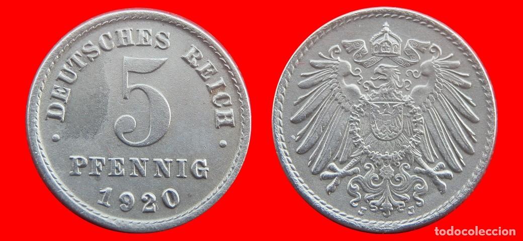 Moedas antigas da Europa: 5 PFENNIG 1920J HIERRO IMPERIO ALEMANIA-138487