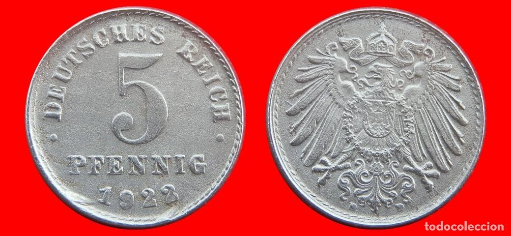 Moedas antigas da Europa: 5 PFENNIG 1922D HIERRO IMPERIO ALEMANIA-138489