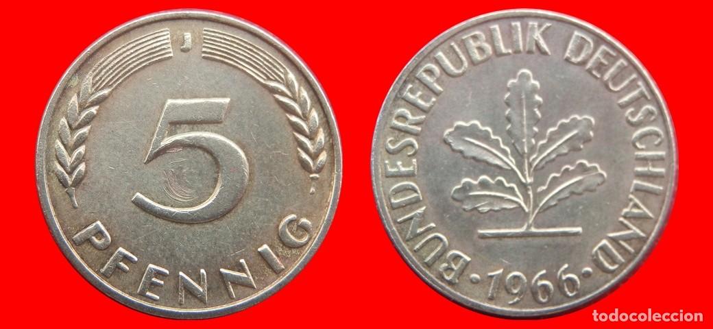 Old Coins of Europe: 5 PFENNIG 1966J BRD ALEMANIA-138563