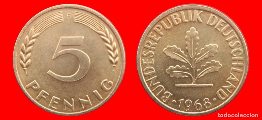 Old Coins of Europe: 5 PFENNIG 1968F BRD ALEMANIA-138564