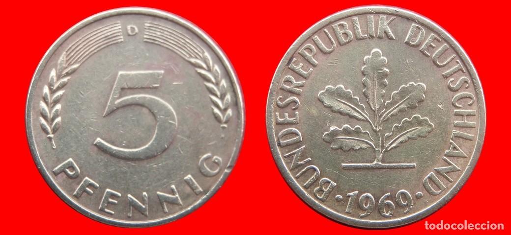 Old Coins of Europe: 5 PFENNIG 1969D BRD ALEMANIA-138565