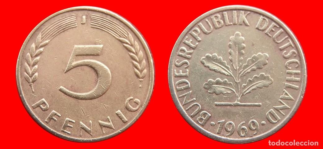 Old Coins of Europe: 5 PFENNIG 1969J BRD ALEMANIA-138567