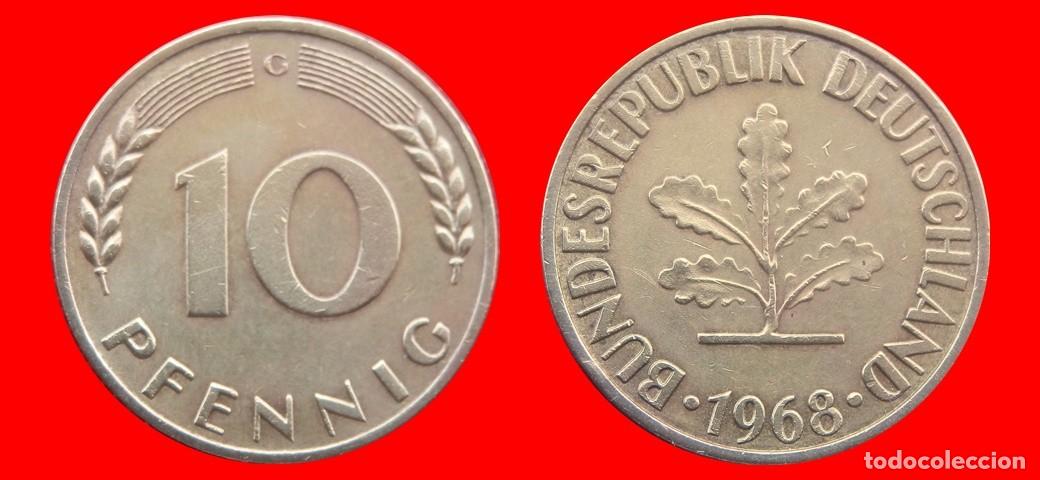 Monedas antiguas de Europa: 10 PFENNIG 1968G BRD ALEMANIA-138579