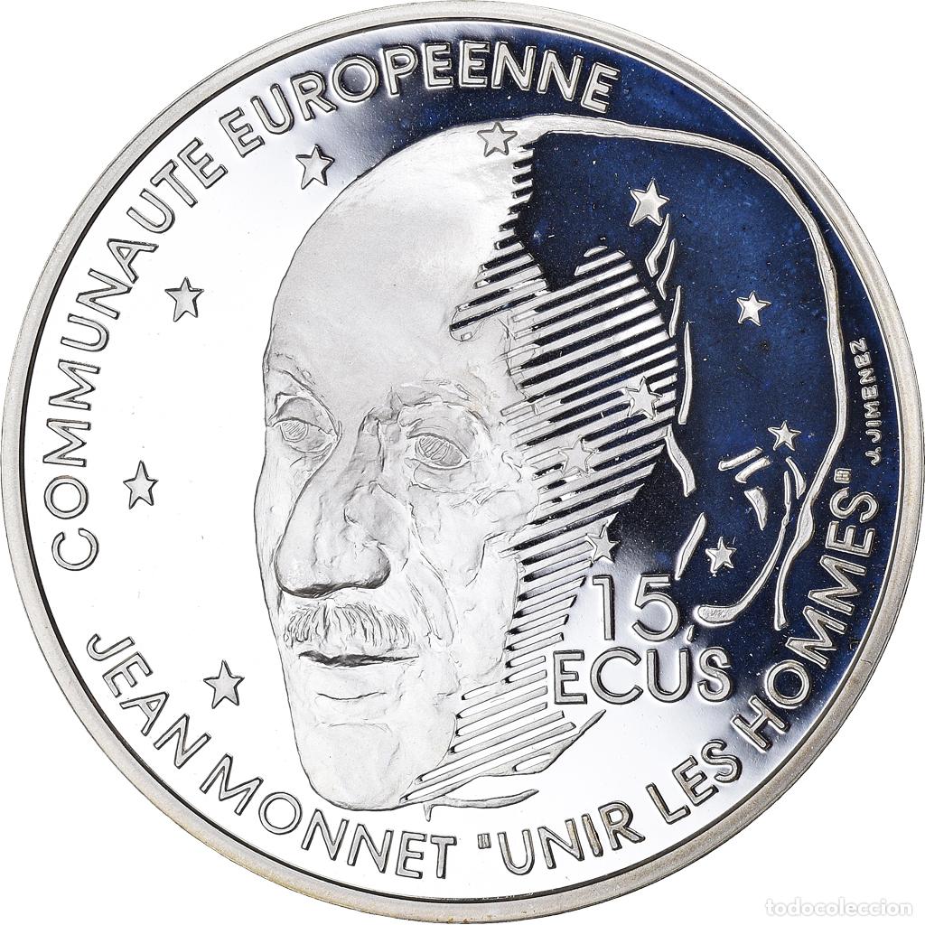 Moedas antigas da Europa: [#184927] Moneda, Francia, Jean Monnet, 100 Francs-15 Ecus, 1992, BE, FDC, Plata, KM:1012