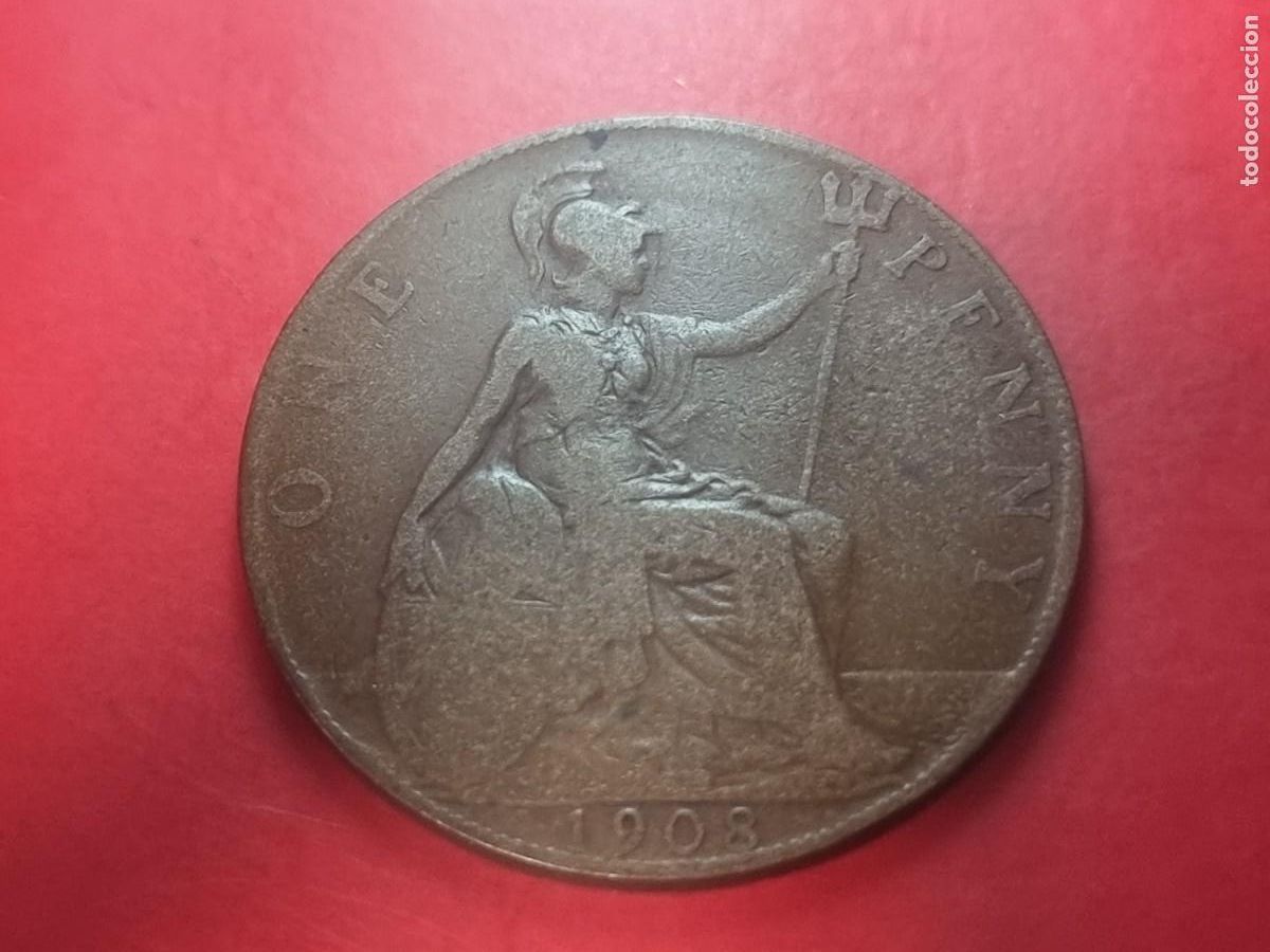 Moedas antigas da Europa: 1 PENNY GRAN BRETA&Ntilde;A 1908 MBC