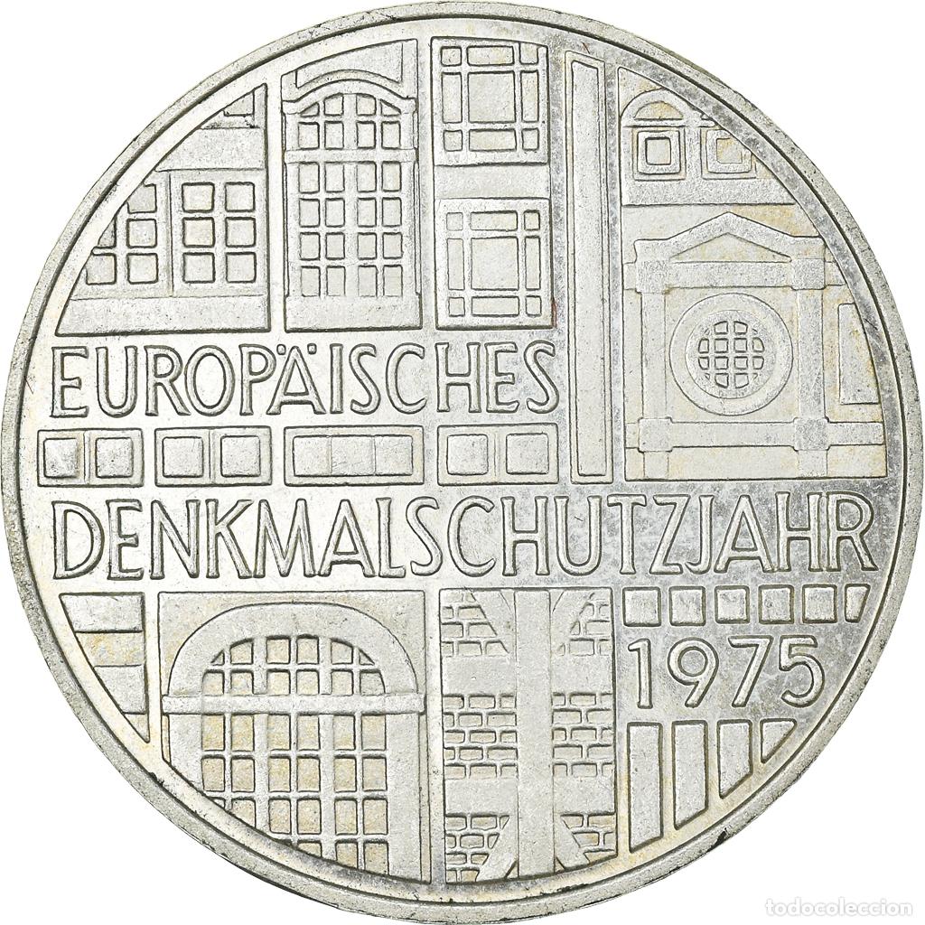 Moedas antigas da Europa: [#909865] Moneda, ALEMANIA - REP&Uacute;BLICA FEDERAL, 5 Mark, 1975, Stuttgart, Germany, BE