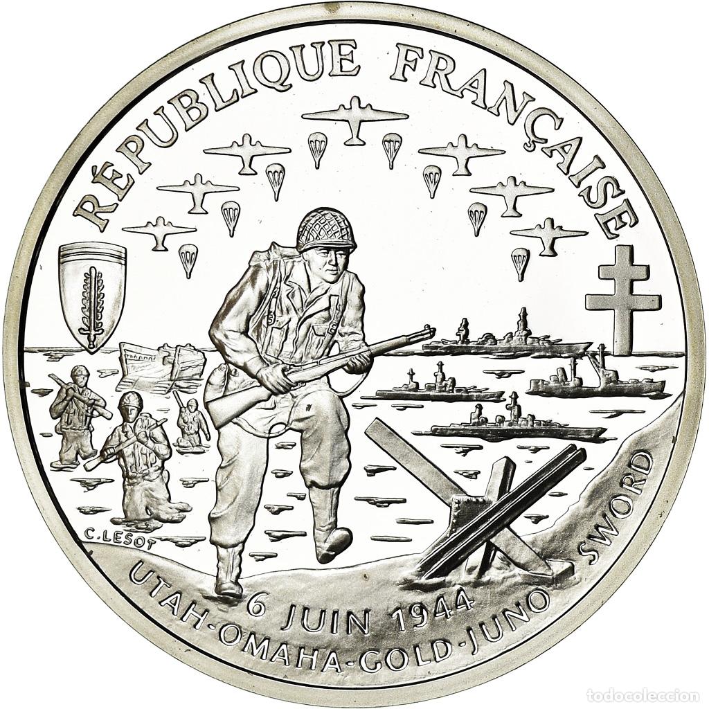 Moedas antigas da Europa: [#783632] Moneda, Francia, Cinquantenaire du D&eacute;barquement, Franc, 1993, Paris, BE, FDC