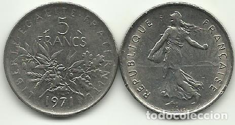 Alte M&uuml;nzen aus Europa: FRANCIA - 5 FRANCOS - 1971 - NIQUEL - BONITA - FOTOS