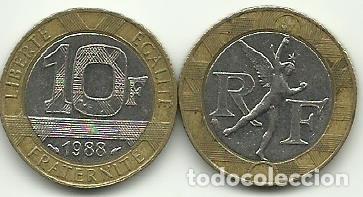 Monete antiche di Europa: FRANCIA - 10 FRANCOS - 1988 - BIMETALICA - BONITA - FOTOS