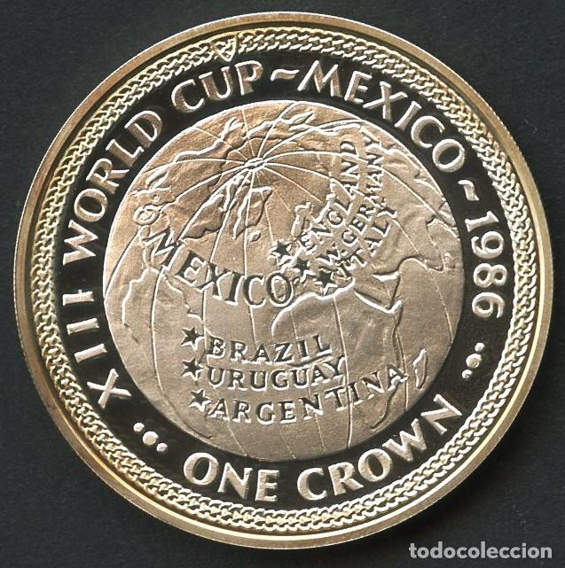 Monedas antiguas de Europa: ISLA DE MAN, MONEDA DE PLATA, COPA MUNDIAL DE F&Uacute;TBOL MEXICO, VALOR: 1 CROWN, 1986