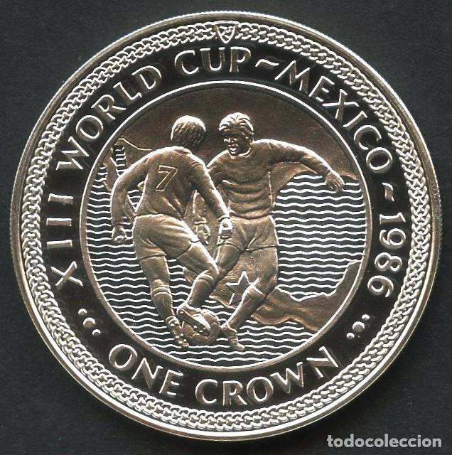 Monedas antiguas de Europa: ISLA DE MAN, MONEDA DE PLATA, COPA MUNDIAL DE F&Uacute;TBOL MEXICO, VALOR: 1 CROWN, 1986