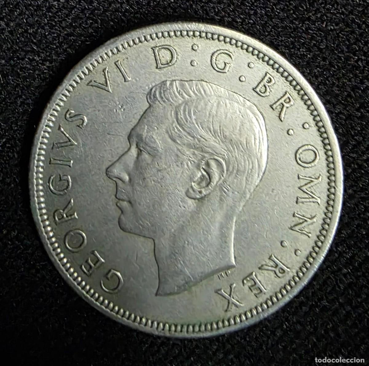 Monete antiche di Europa: Moneda de plata Half Crown Reino Unido 1949 &middot; Jorge VI &middot; Escudo her&aacute;ldico