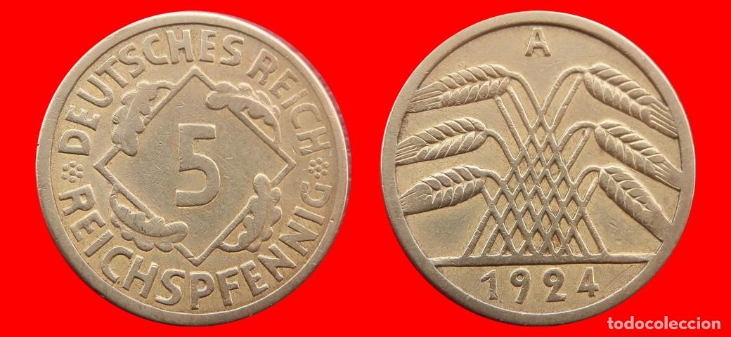 Monedas antiguas de Europa: 5 REICHSPFENNIG 1924A WEIMAR ALEMANIA-139410